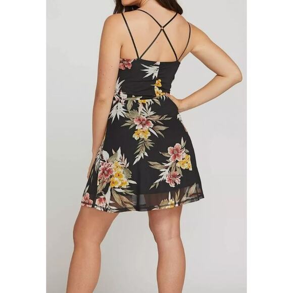VOLCOM NEW $52 Black Floral Strappy Mesh Mini Dress Slushy‎ Hour Small - Picture 2 of 6